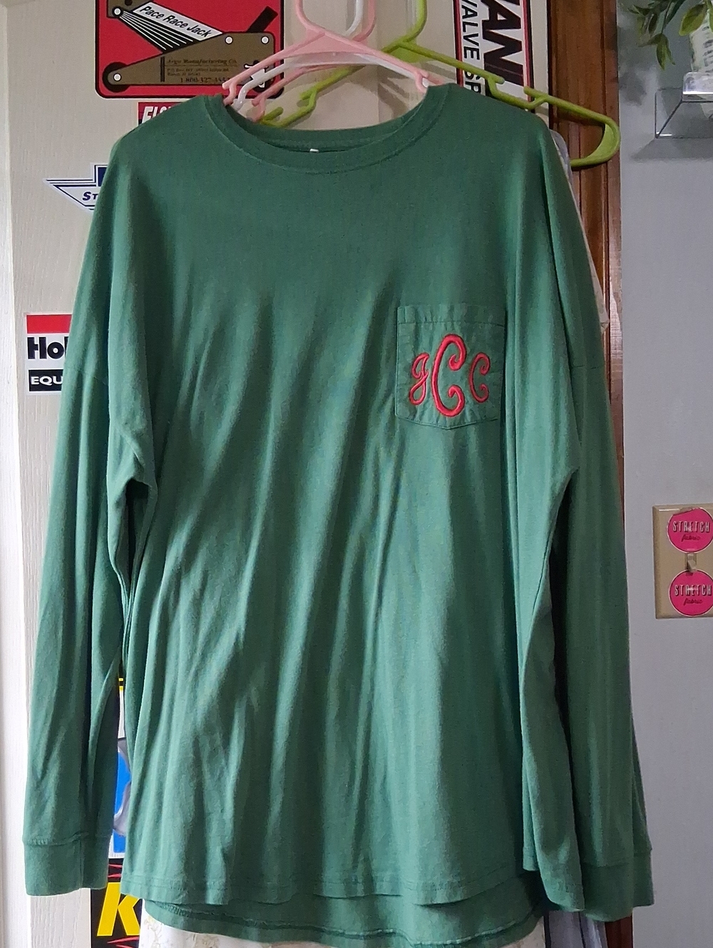 Kids Long-Sleeve Pocket Tee with Monogram - Green